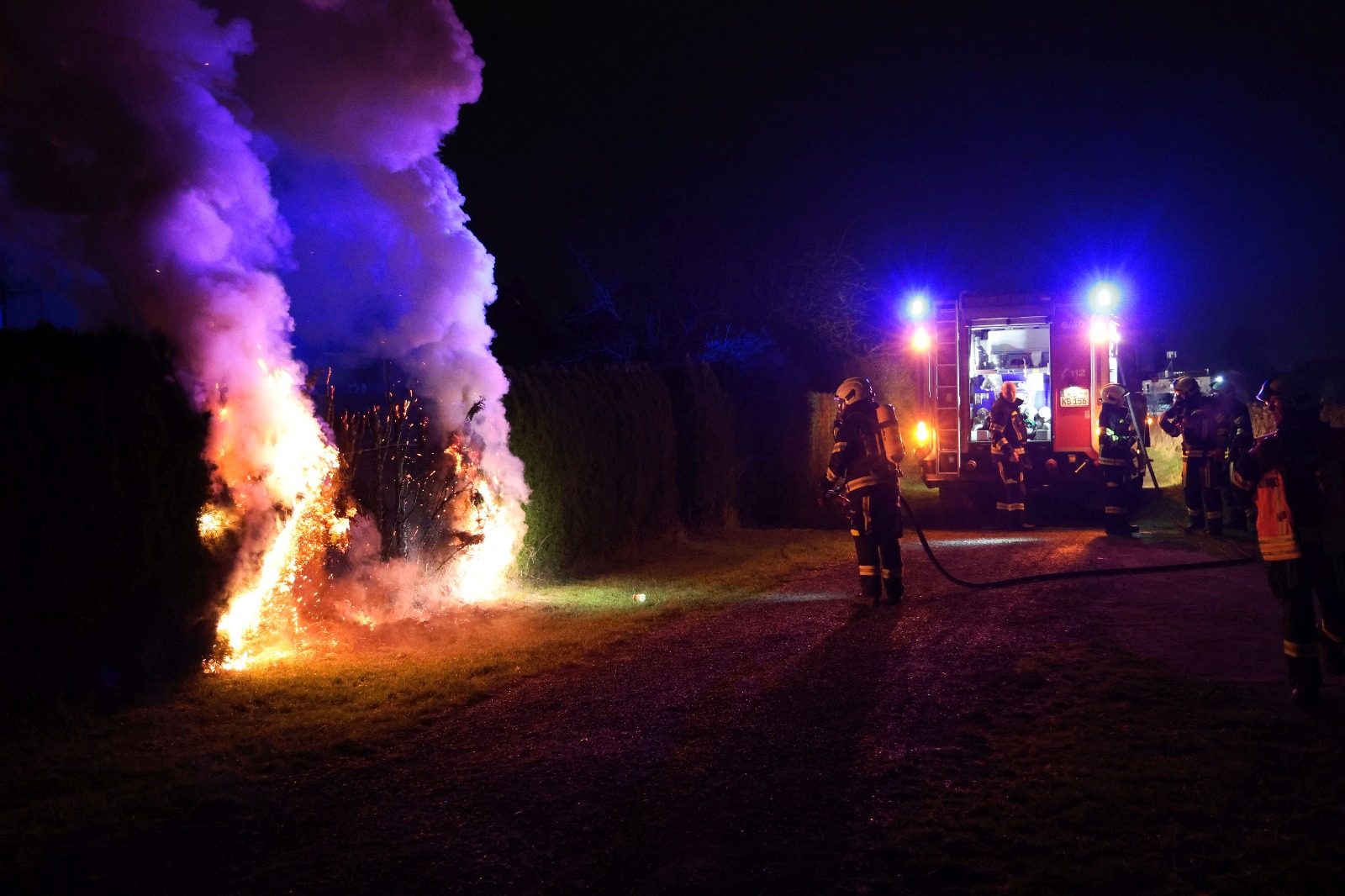 Einsatzfoto F 1 brennt Hecke